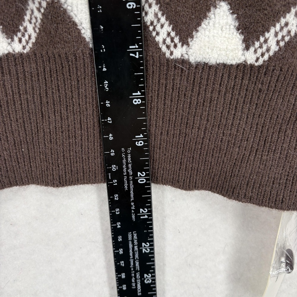 COMMENSE Sweater Womens Medium Brown Argyle Collared Knit Pullover Preppy Polo - Picture 7 of 12